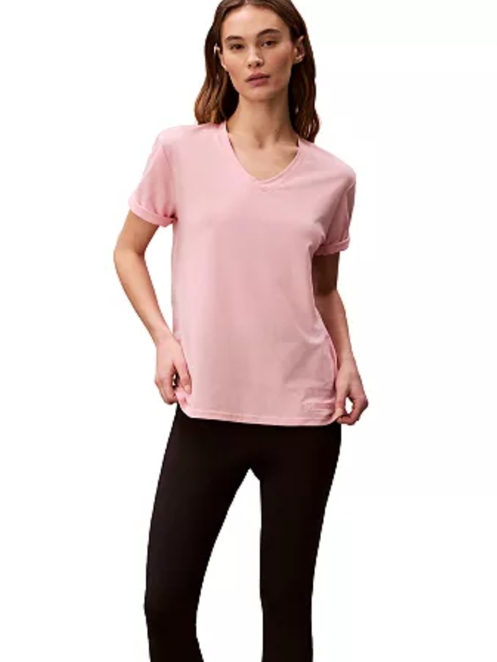 Calvin Klein Performance Embroidered V-Neck Logo T-Shirt Powder Pink Size Large